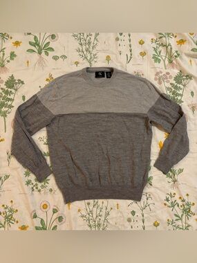 Calvin Klein Men's Two-Tone Gray Crewneck Sweater extra fine merino